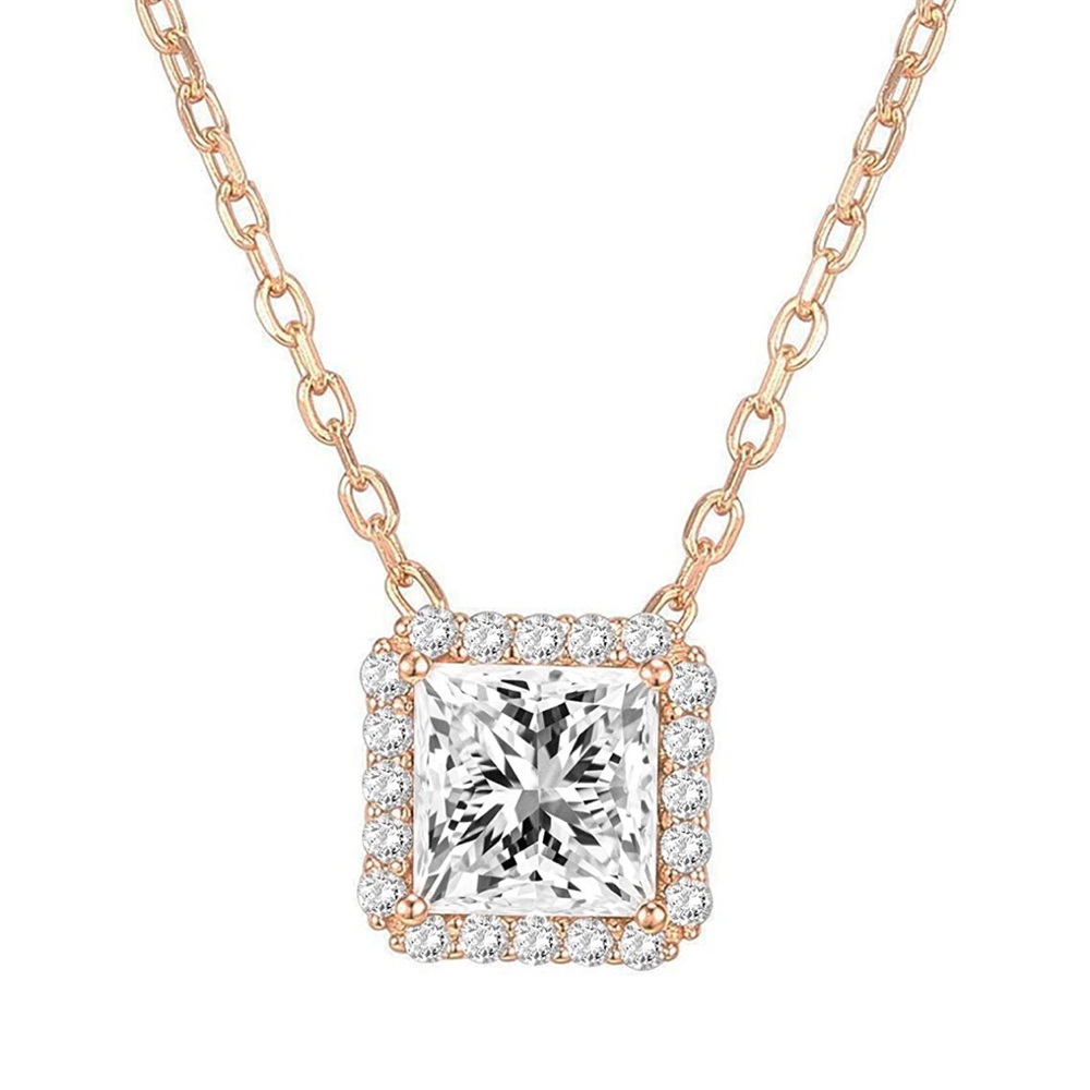 🎉 HP 🎉 NWT Princess Cut Solitaire CZ with Halo Rose Gold Plated Necklace